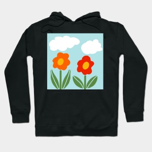 Bold and vibrant minimalist floral and fluffy white clouds Hoodie